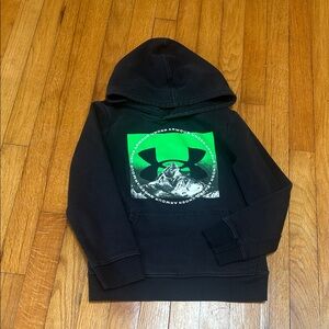 Kid’s Under Armour Black Hoodie with Vibrant Green Accent